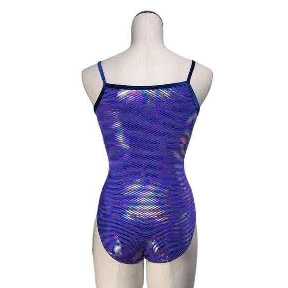 GK Elite VTG Purple Pixelated Swirl Camisole Leotard Velvet Trim Size AM Adult M - Picture 2 of 16